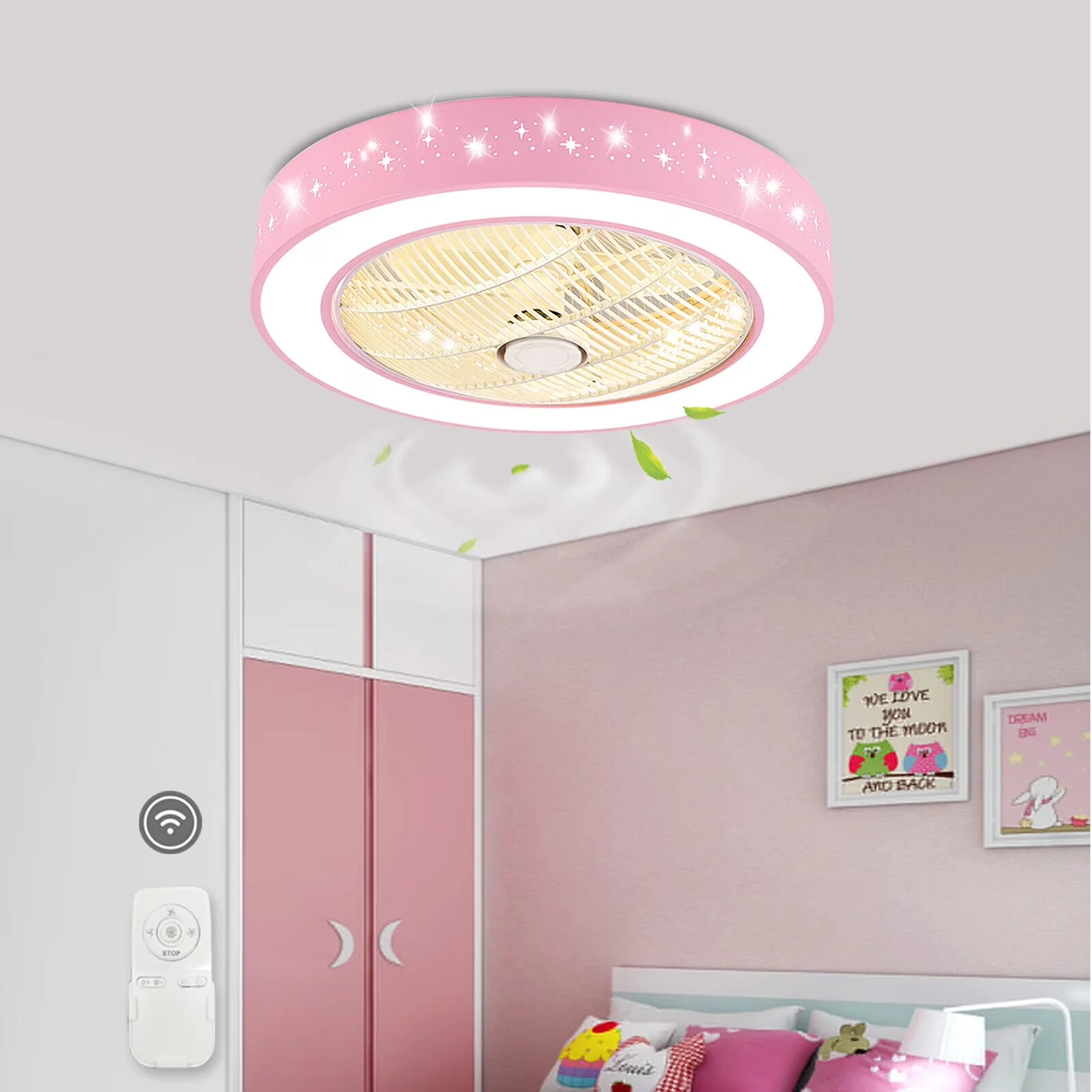 Premium Ceiling Fan with LED, Modern, Pink - Pink Iron Acrylic - Essential Collection Model 115696