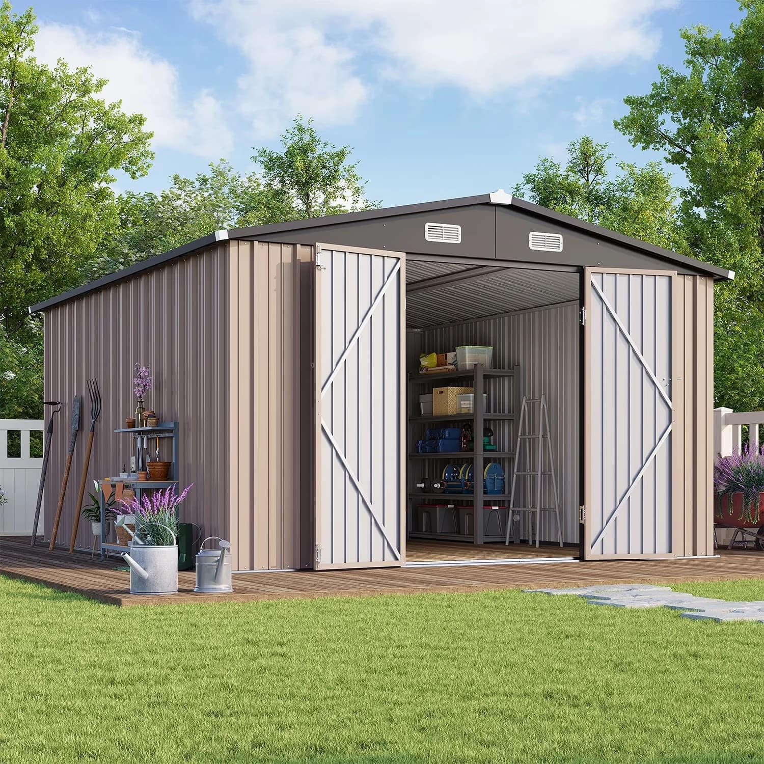 Modern Shed with Water-Resistant, Rust Resistant, Uv Resistant - Metal Brown Model 296E5B