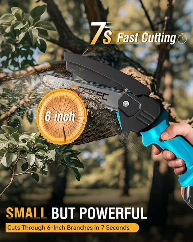 Sleek Chainsaw with Battery, Mini Chain Saw, Mini Cordless 6-inch - Blue Model 6AC1EC