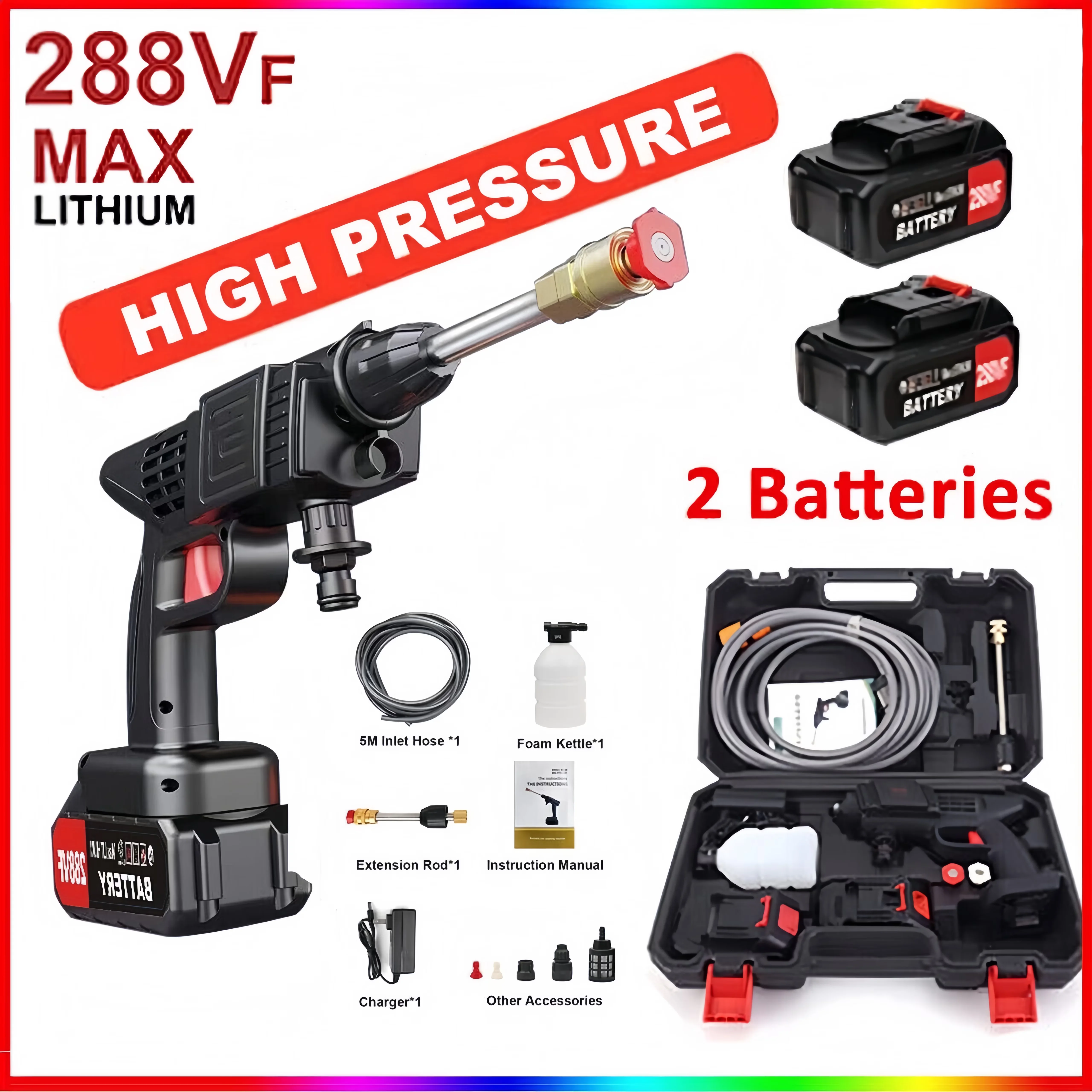 Efficient Pressure Washer with Battery, 288VF Cordless, 2 Batteries and Charger for Home - Model 406BB0