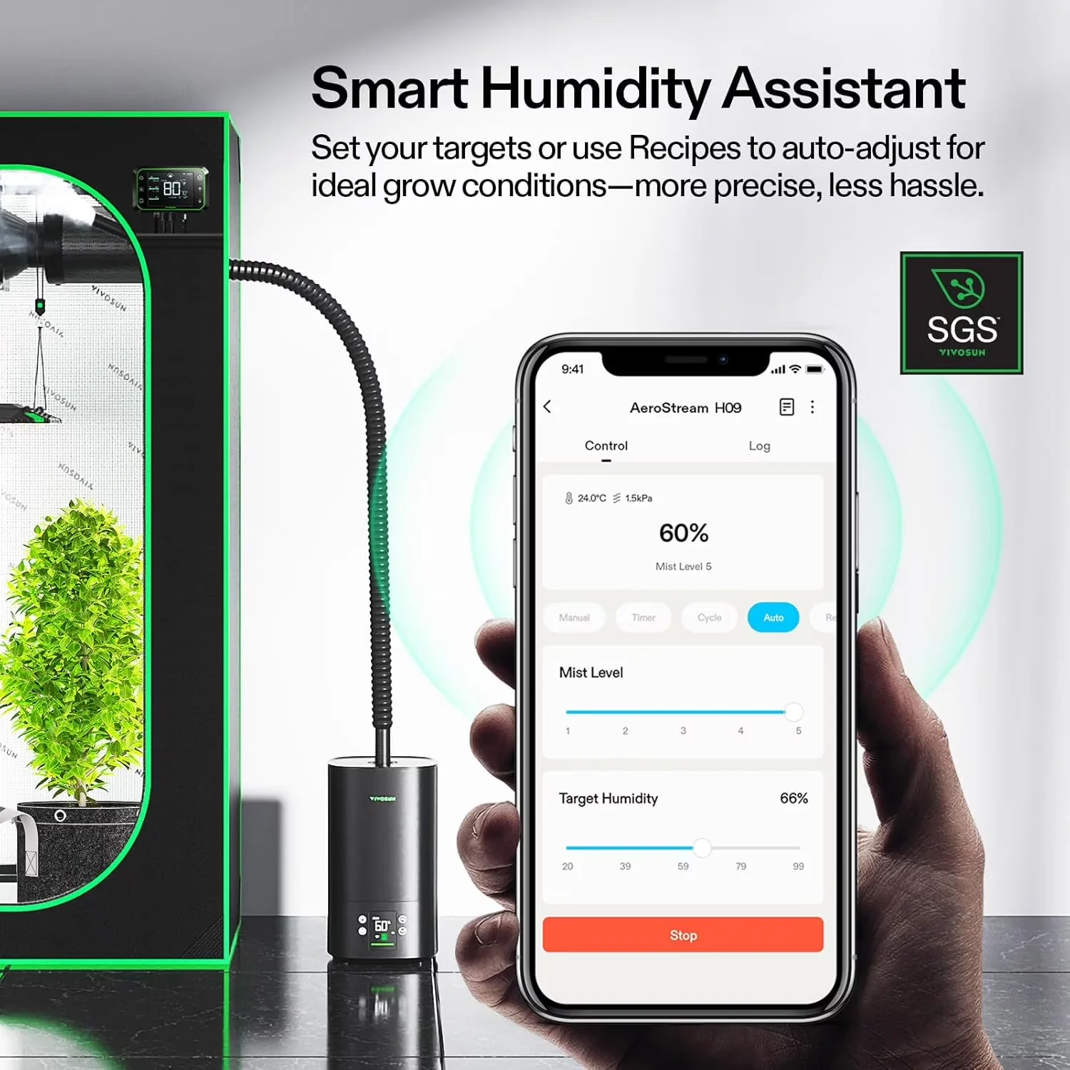 Quality Humidifier with Remote Controlled, Temp & Humidity Probe, Intelligent Wi-Fi Humidifier - Black Model 9ADB60