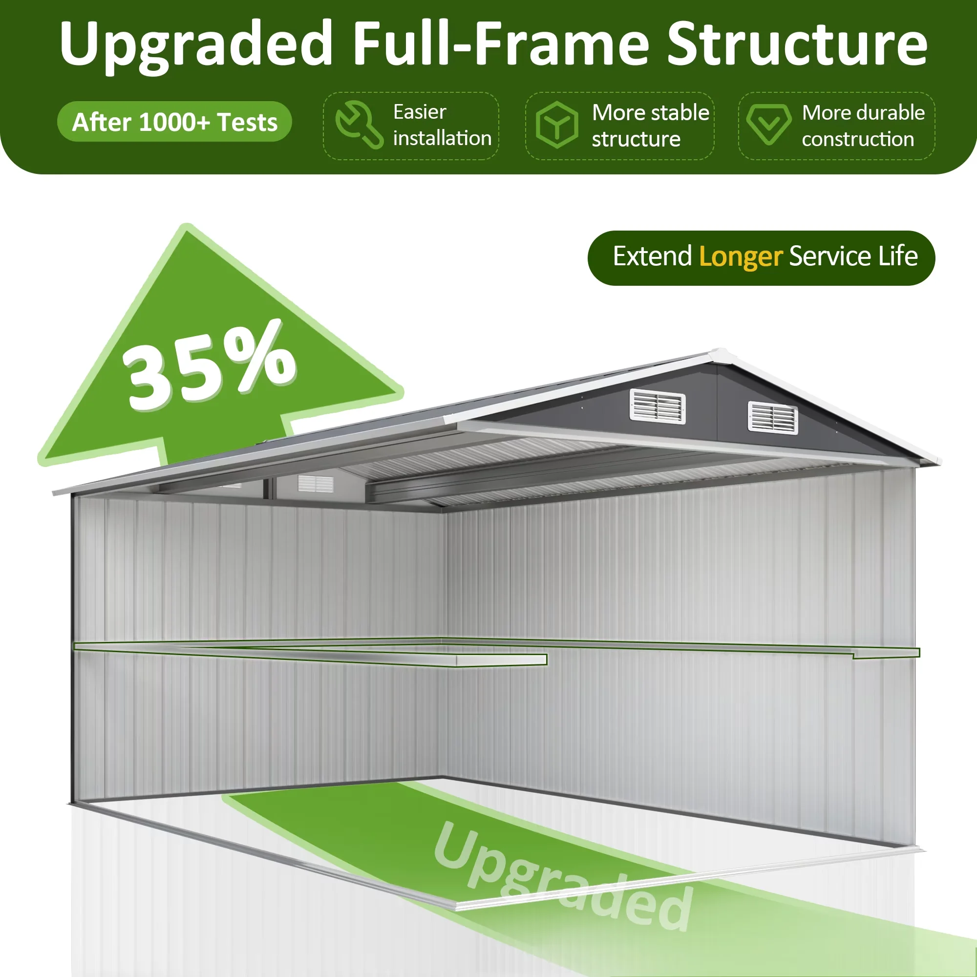 Stylish Shed with Lockable Door, Waterproof, Spacious Steel Storage - Metal Gray for Patio, Garden Model AFAE25