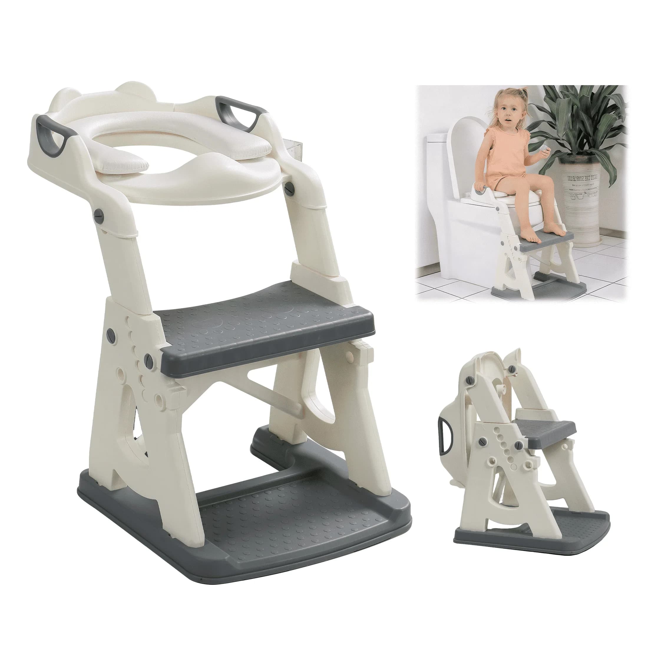 Premium Toilet Seats And Lid with Waterproof, Adjustable Height 15-17 Inch - Gray Model D2BB2C
