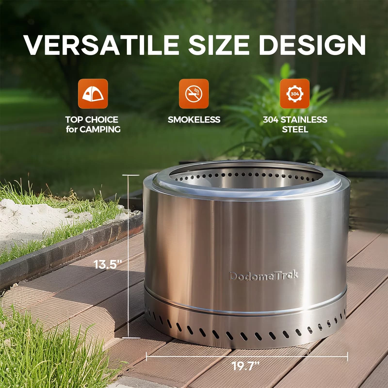 Premium Outdoor Heating with Portable, Smokeless - Silver Stainless Steel Model DA8EAD