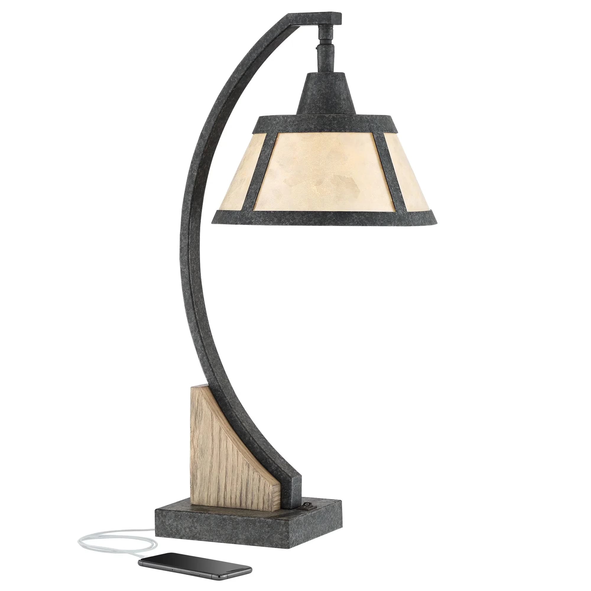 Durable Desk Lamp with Incandescent, Arc - Brown Metal And Resin for Living Room, Bedroom Model 83BD64