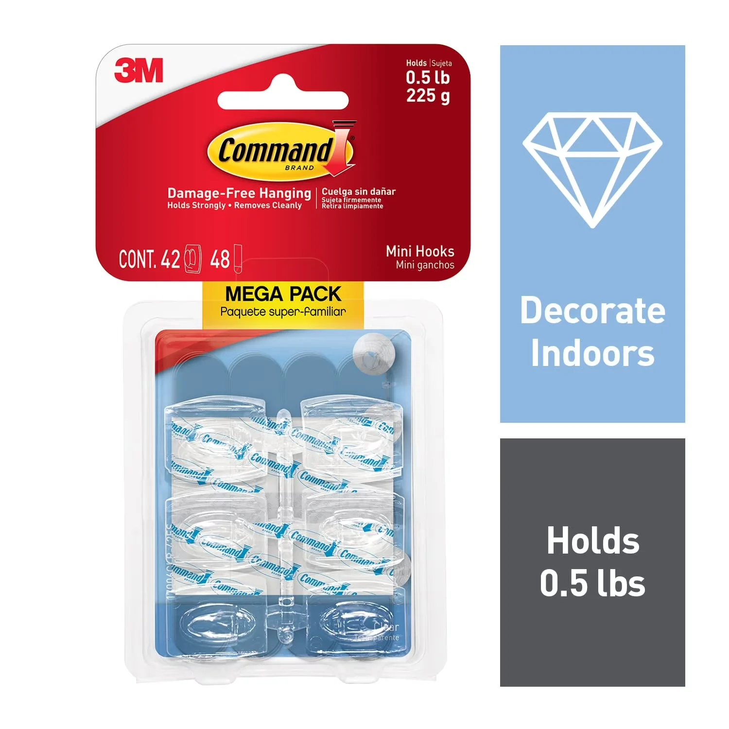 Modern Damage-Free Hanging with Easy Installation, Wall-Mountable, Clear Mini Hooks Mega Pack - Plastic Clear Model 50FD31