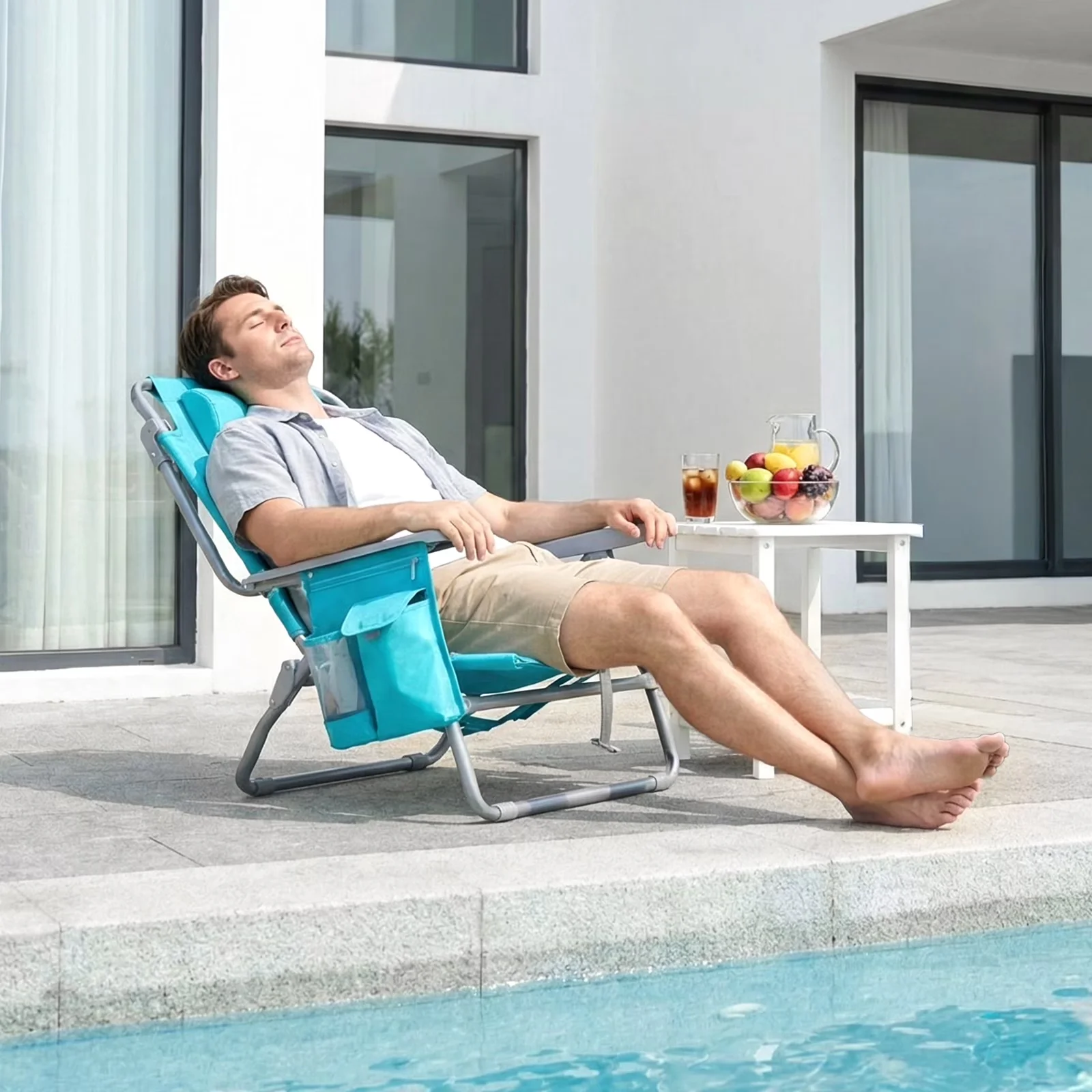 Sleek Beach Chair with Adjustable, Folding, Max Load 350lbs - Blue - Essential Collection Model 1A1BBB