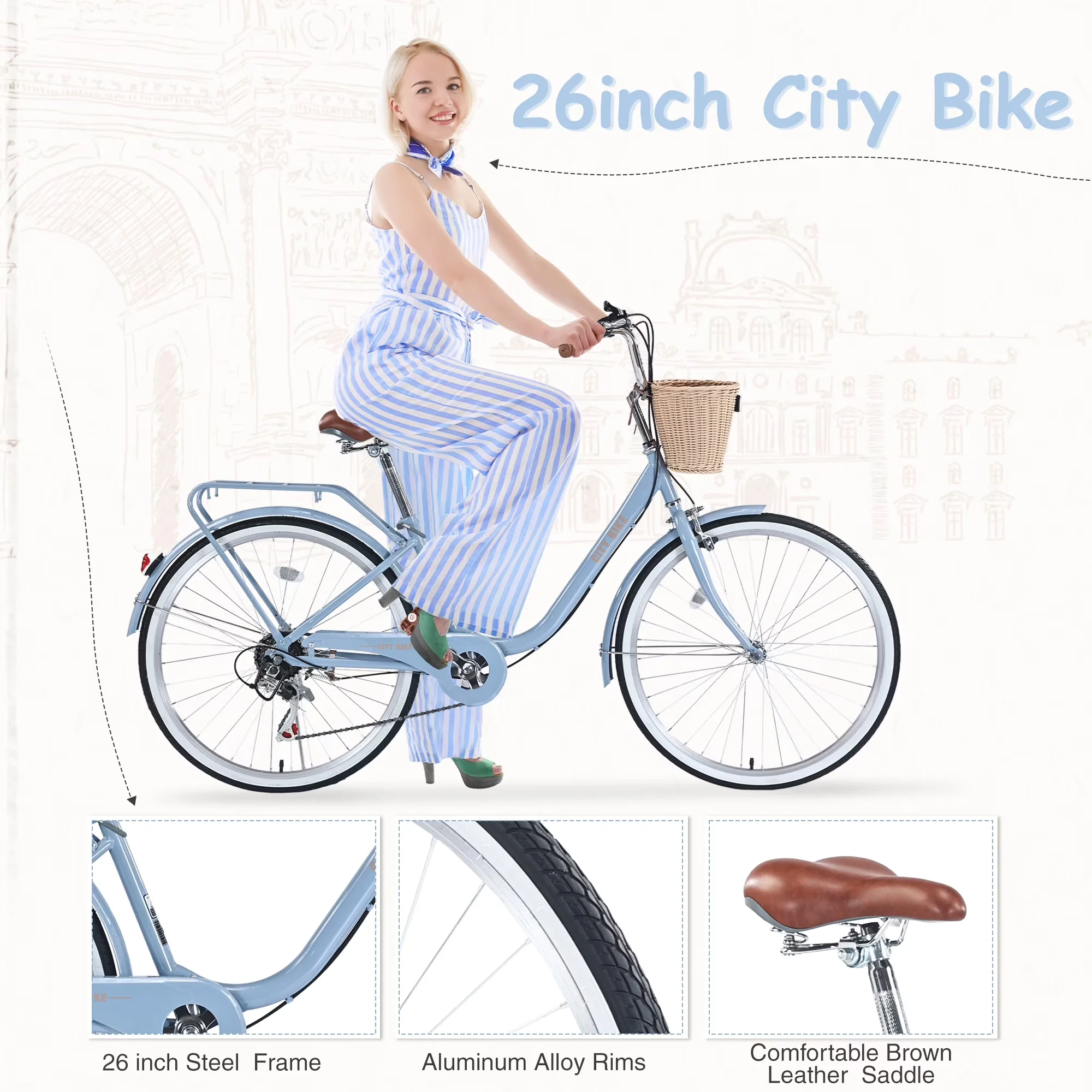 Cruiser Bike Versatile with Lightweight, Adjustable Speed, Adjustable Seat Height - Blue Model 6714BB
