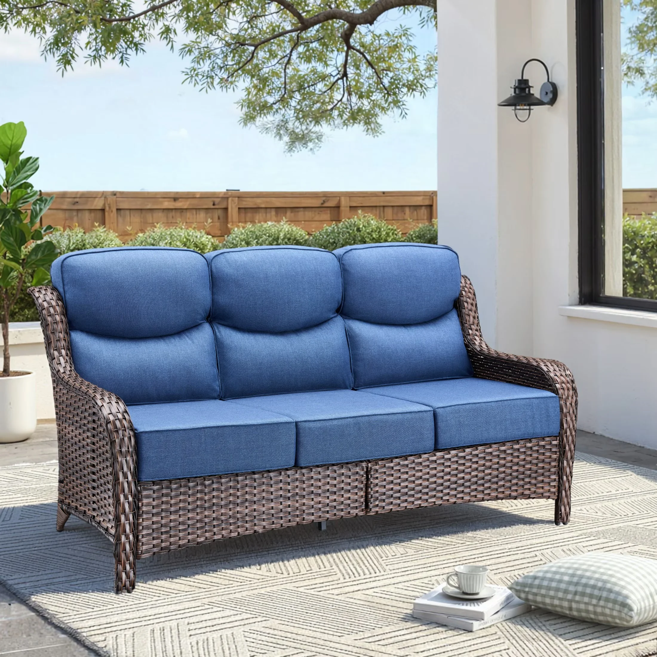 Professional Outdoor Sofas Sectional with Modern, Water-Resistant - Blue Wicker Model AA91CC
