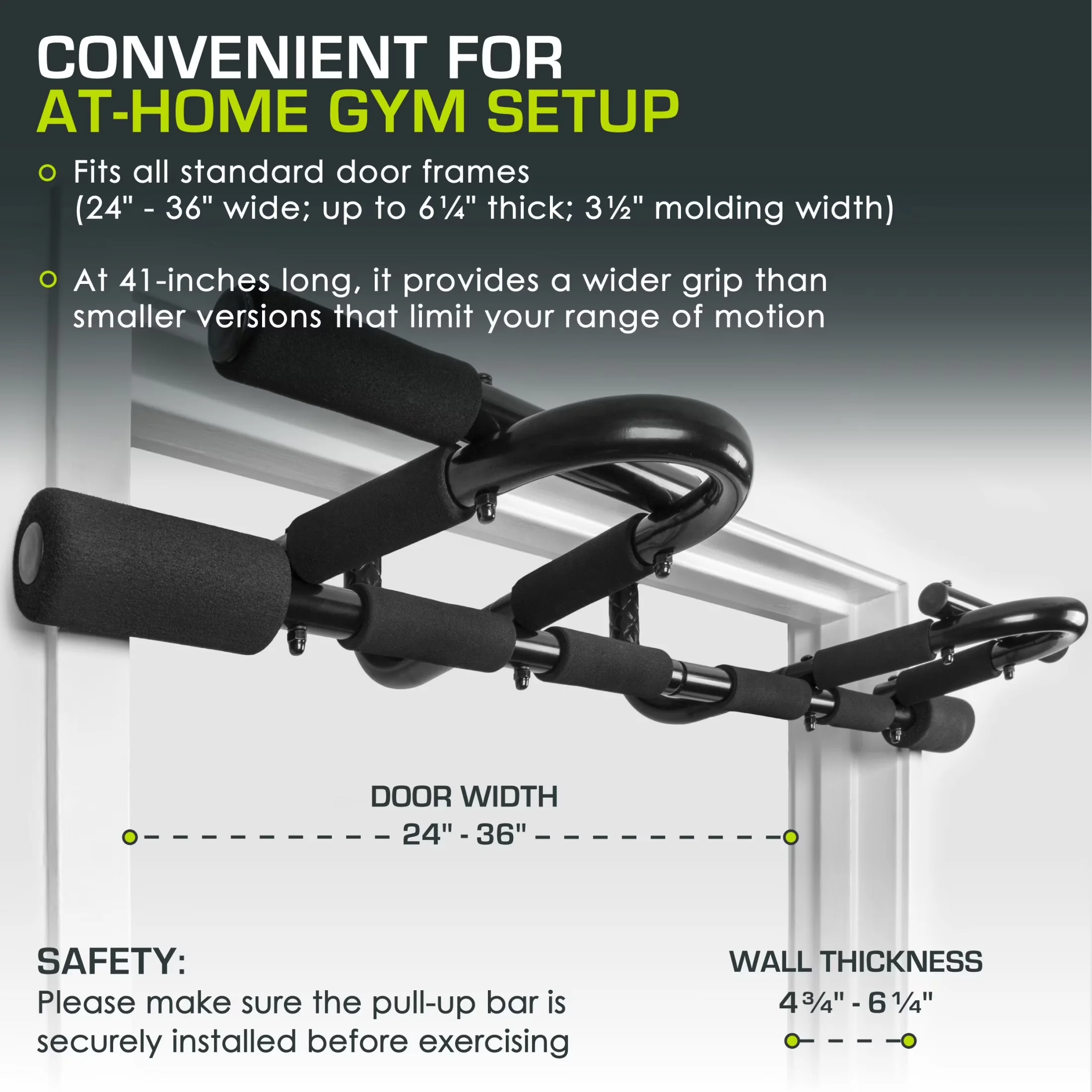 Stylish Home Gym with Portable, Multi-Grip Pull-Up Bar - Steel; Foam And Pvc Grips Model 4746ED