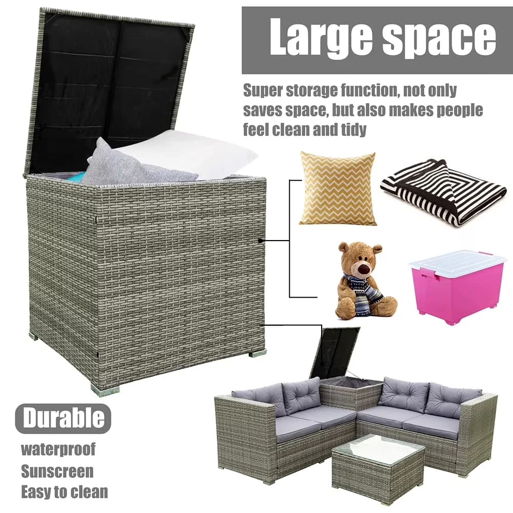 Quality Patio Conversation Set with Storage, 4 Piece Furniture - Wicker, Steel, Polyester Fabric, Foam, Tempered Glass Beige for... Model 718122