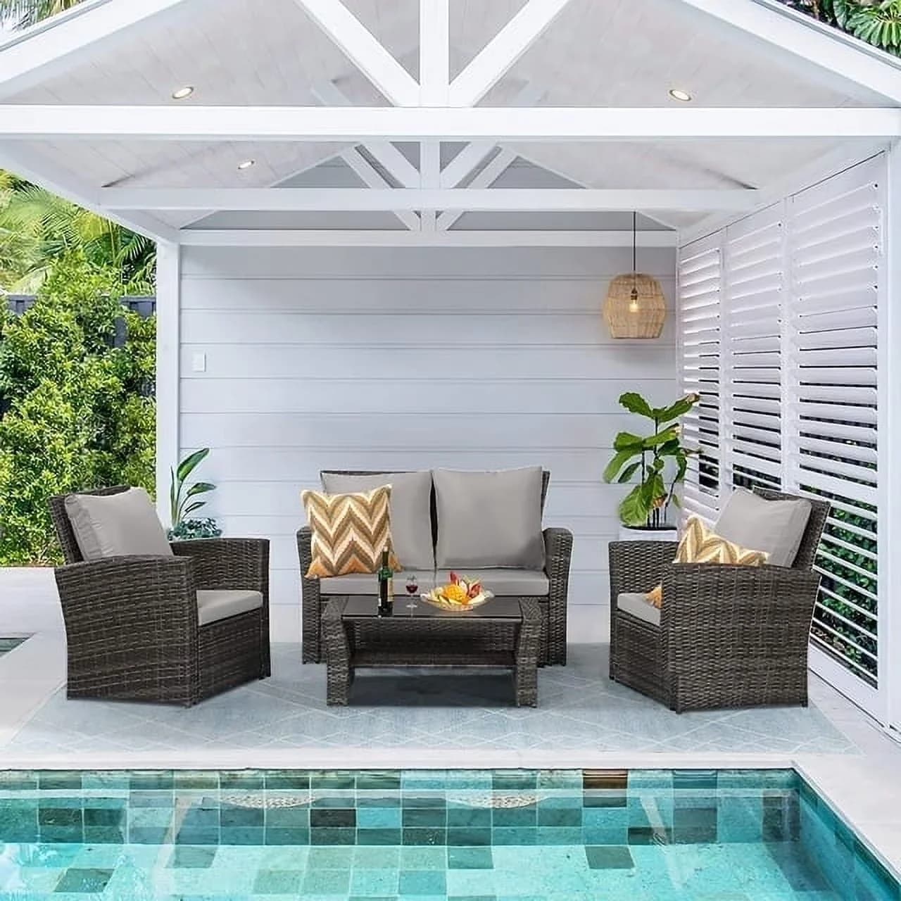 Modern Outdoor Sofas Sectional with Storage, Contemporary - Steel, Rattan, Wicker Model 906432