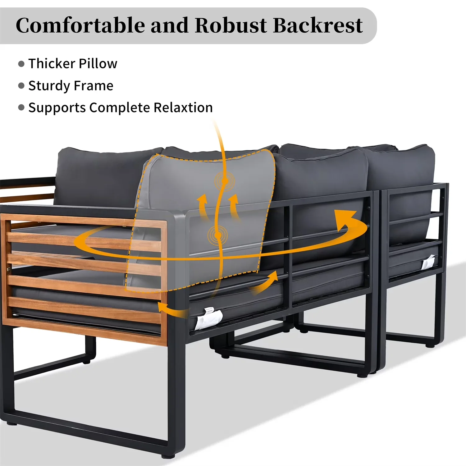 Reliable Outdoor Sofas Sectional with Weatherproof, Portable, Black Metal Frame - Gray#03 Acacia Wood,Iron,Polyester for Garden Model 1CE647
