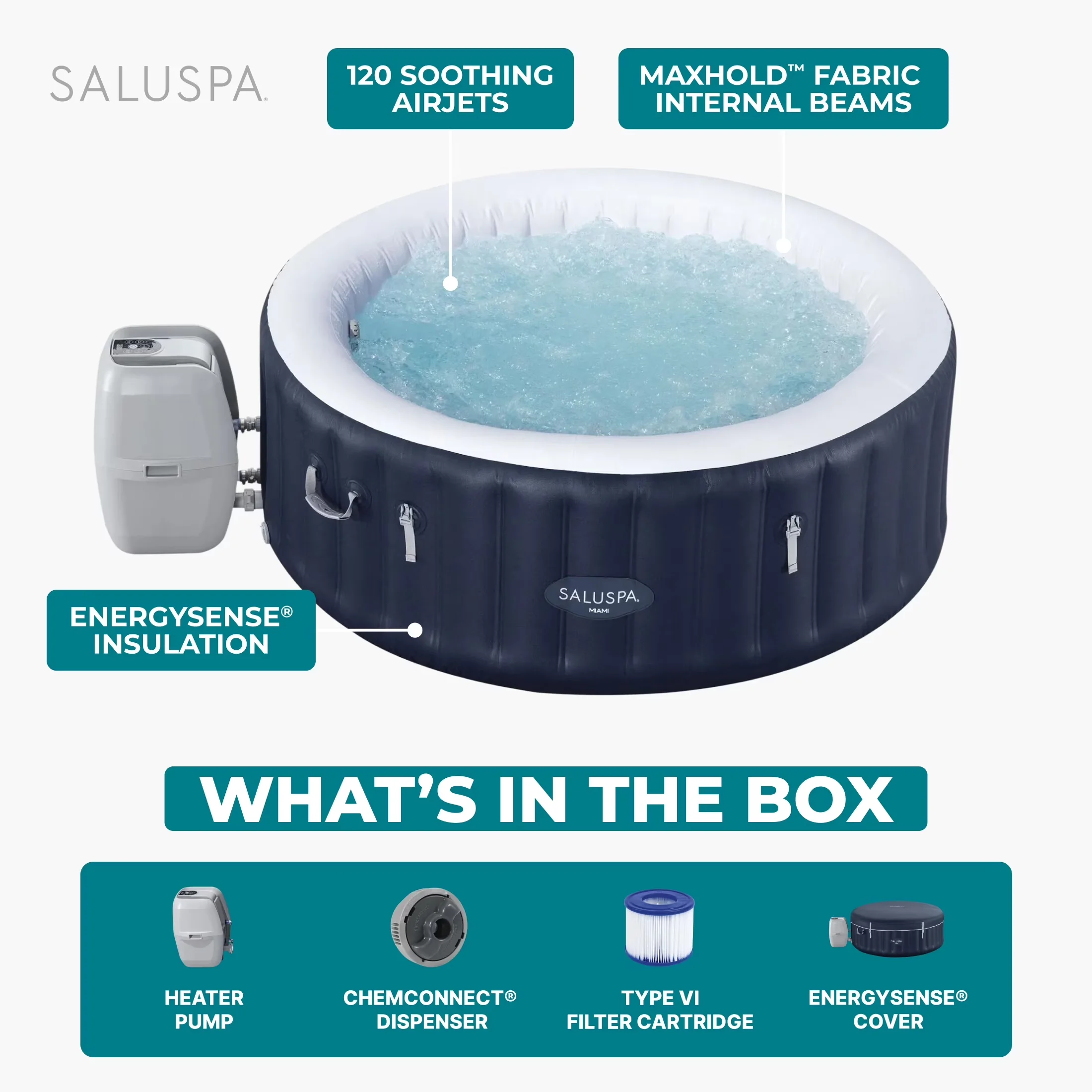 Hot Tub Versatile with Inflatable, 71"x26", Round Energy-Efficient Spa - Blue Model 8FB997