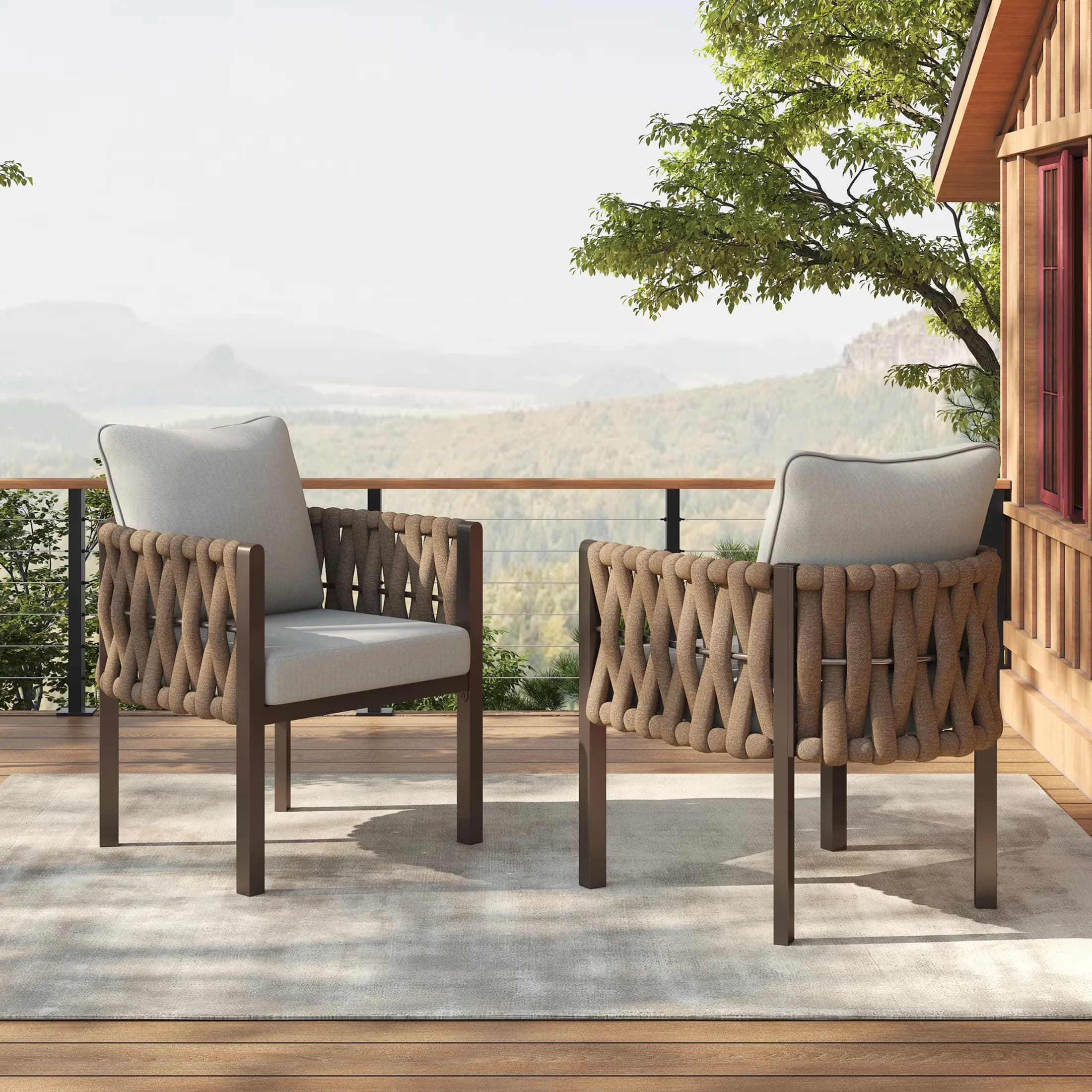 Sleek Patio Chair with Modern, Rust Resistant, Contemporary - Brown Steel Model FB5058
