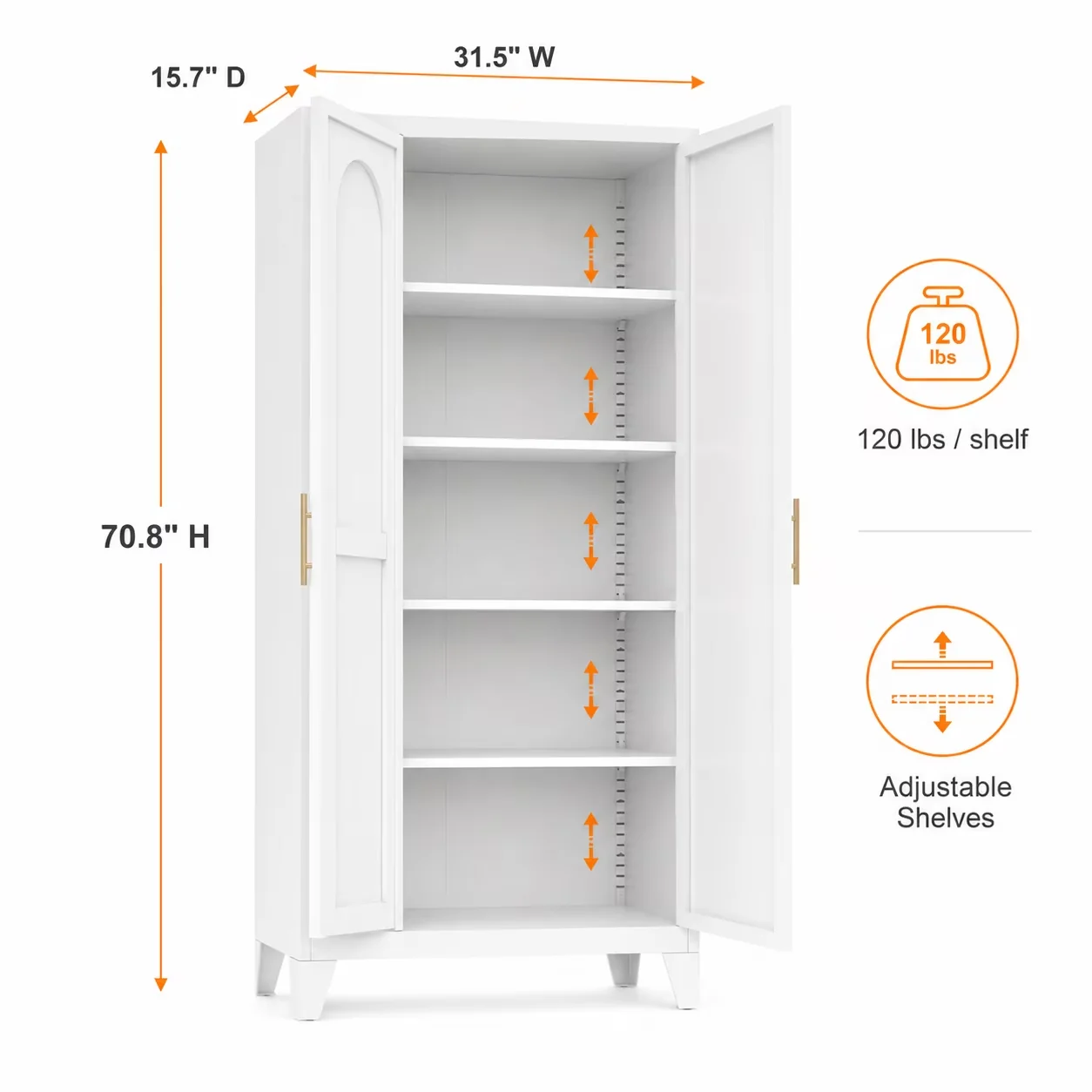 Versatile Kitchen Renovation with Modern, Adjustable Shelves, 2-Door Adjustable Shelves - Metal White Model E1C931