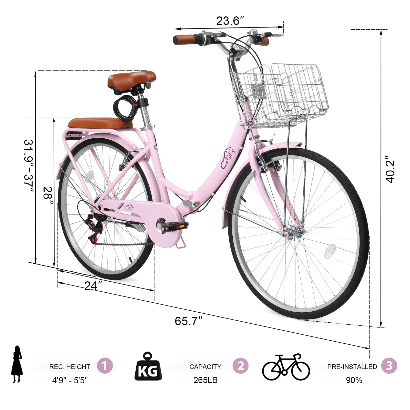 Innovative Cruiser Bike with Adjustable Speed, Adjustable Height, Adjustable Seat Height - Pink Model F25D90