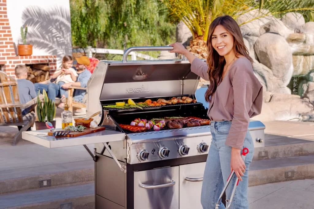 Compact Gas Grill with Warming Rack, Grease Pan, Heat Thermometer - Stainless Steel Silver Model B705F2