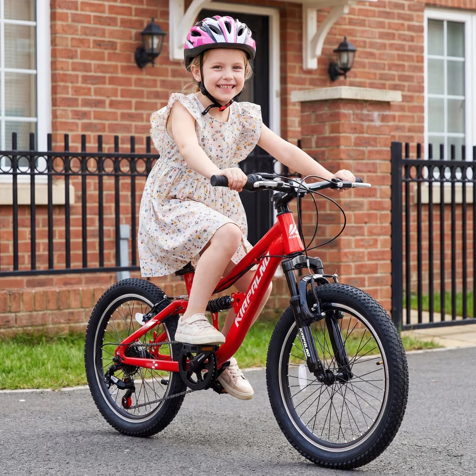 Versatile Mountain Bike with 20 Inch Kids Full Suspension, Dual V-Brakes and Carbon Steel Frame - Red Model F7C059