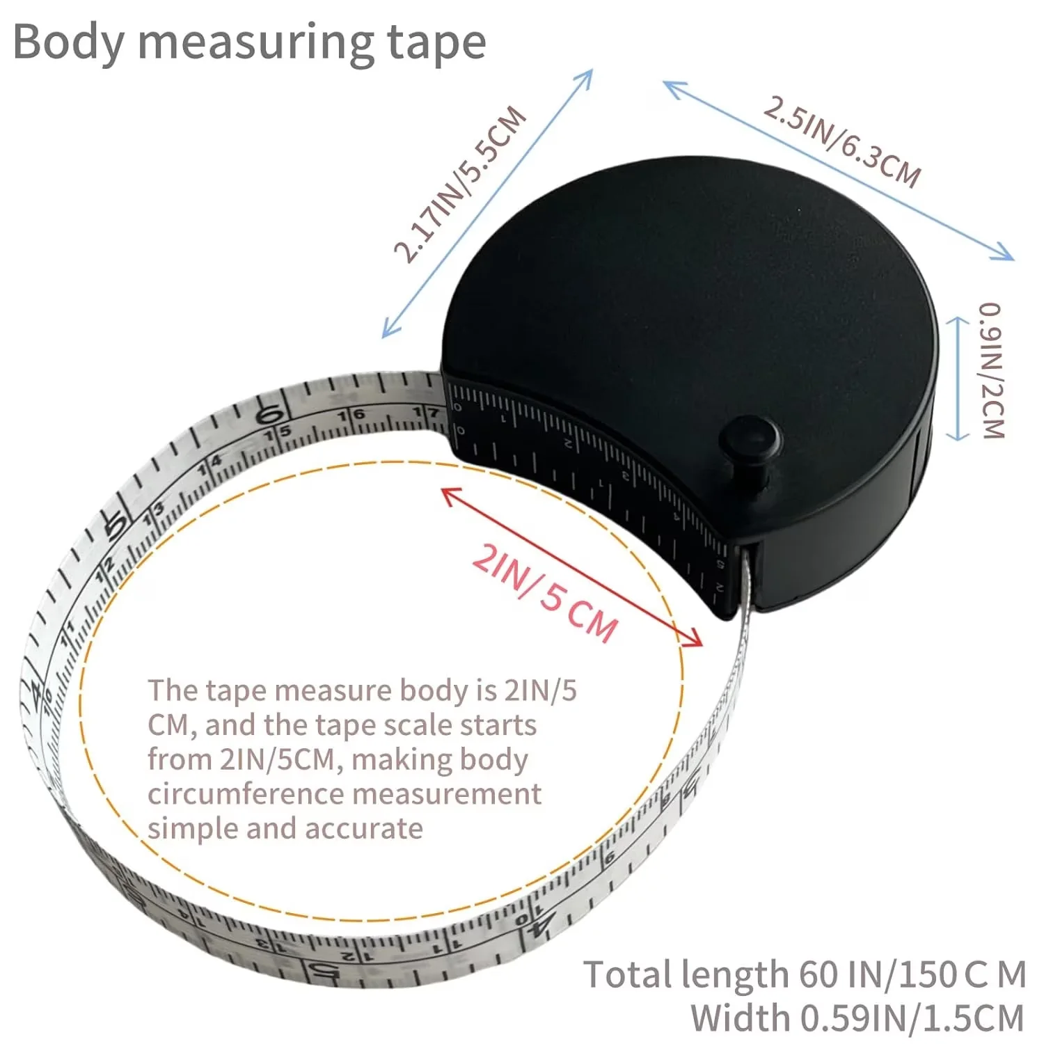 Modern Measuring Layout with Body Tape 60In/150cm Dual-Scale - Black 1 Model 5AD0D2