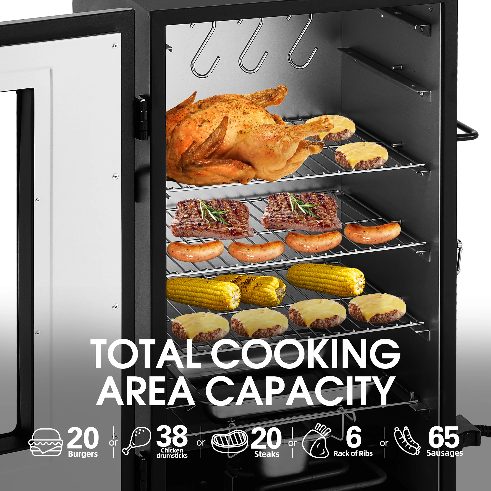Smoker Modern with Digital Temperature Control, Adjustable Temperature Control - Black Steel (Main Body), Stainless Steel (Heating... Model E858AB