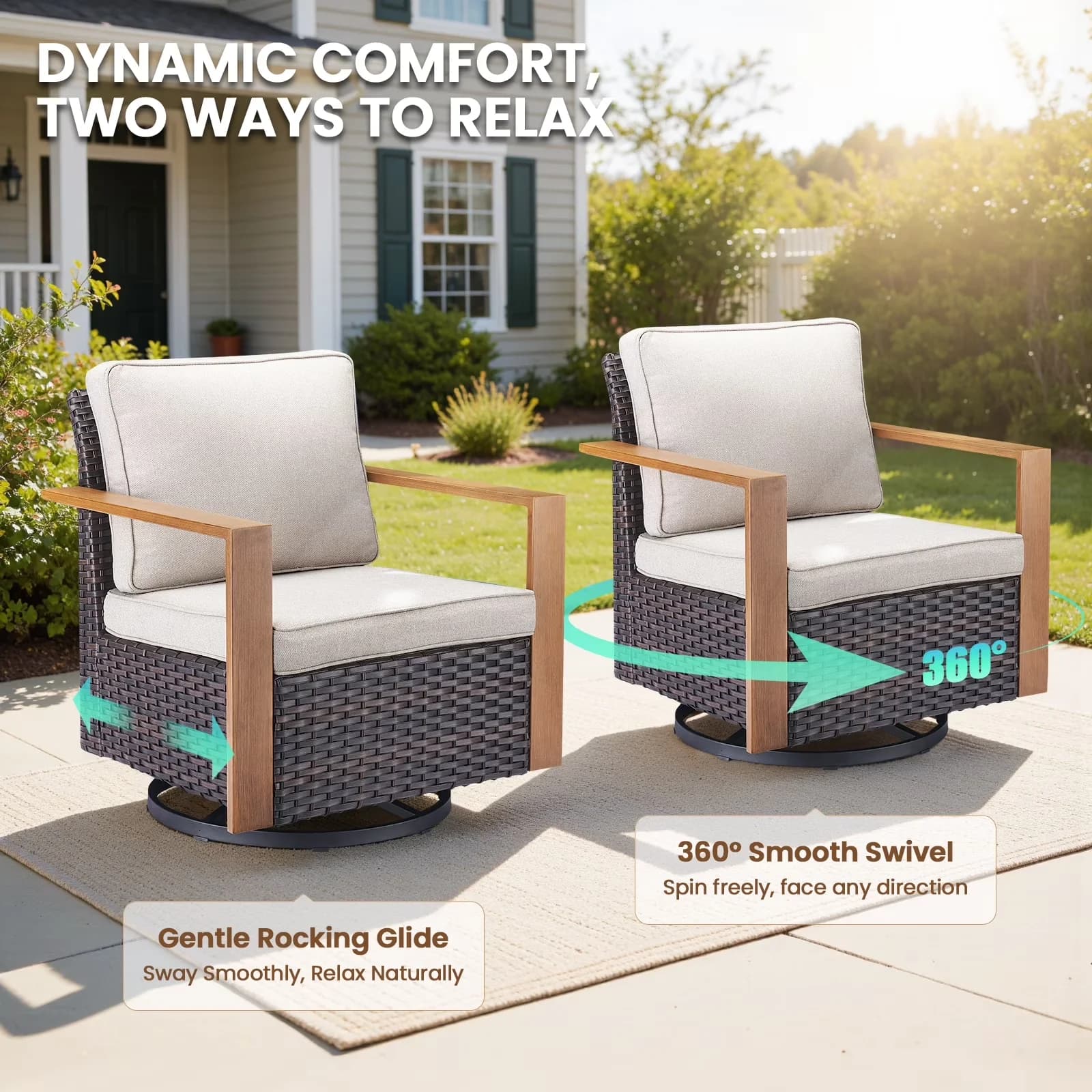 Stylish Patio Conversation Set with Weatherproof, 4 Pieces Outdoor Furniture - Pe Wicker Brown for Garden Model 55AAFB
