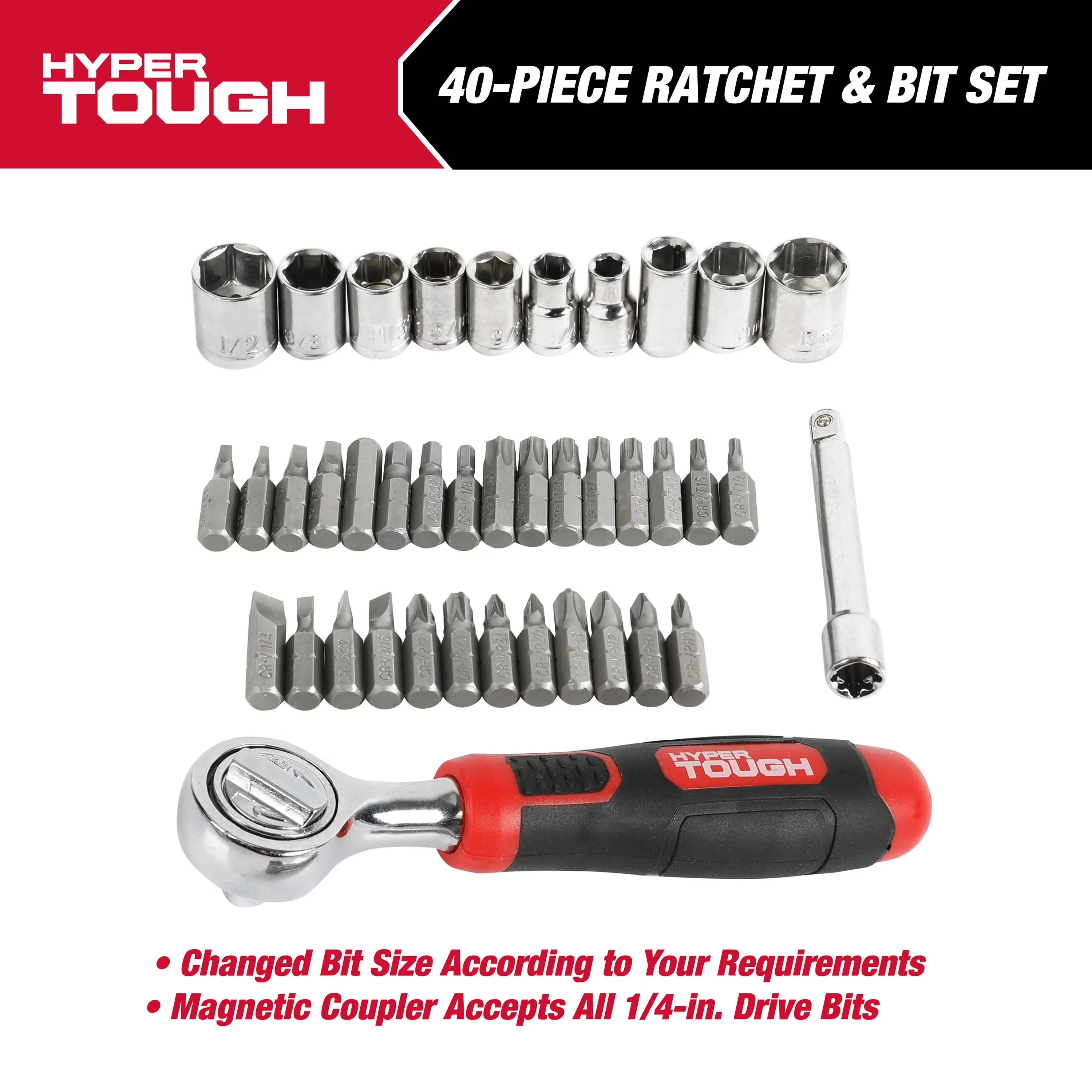 Durable Hand Tool Set with Handheld, Easy Clean, 40-Piece Ratchet - Red Model 4A3068