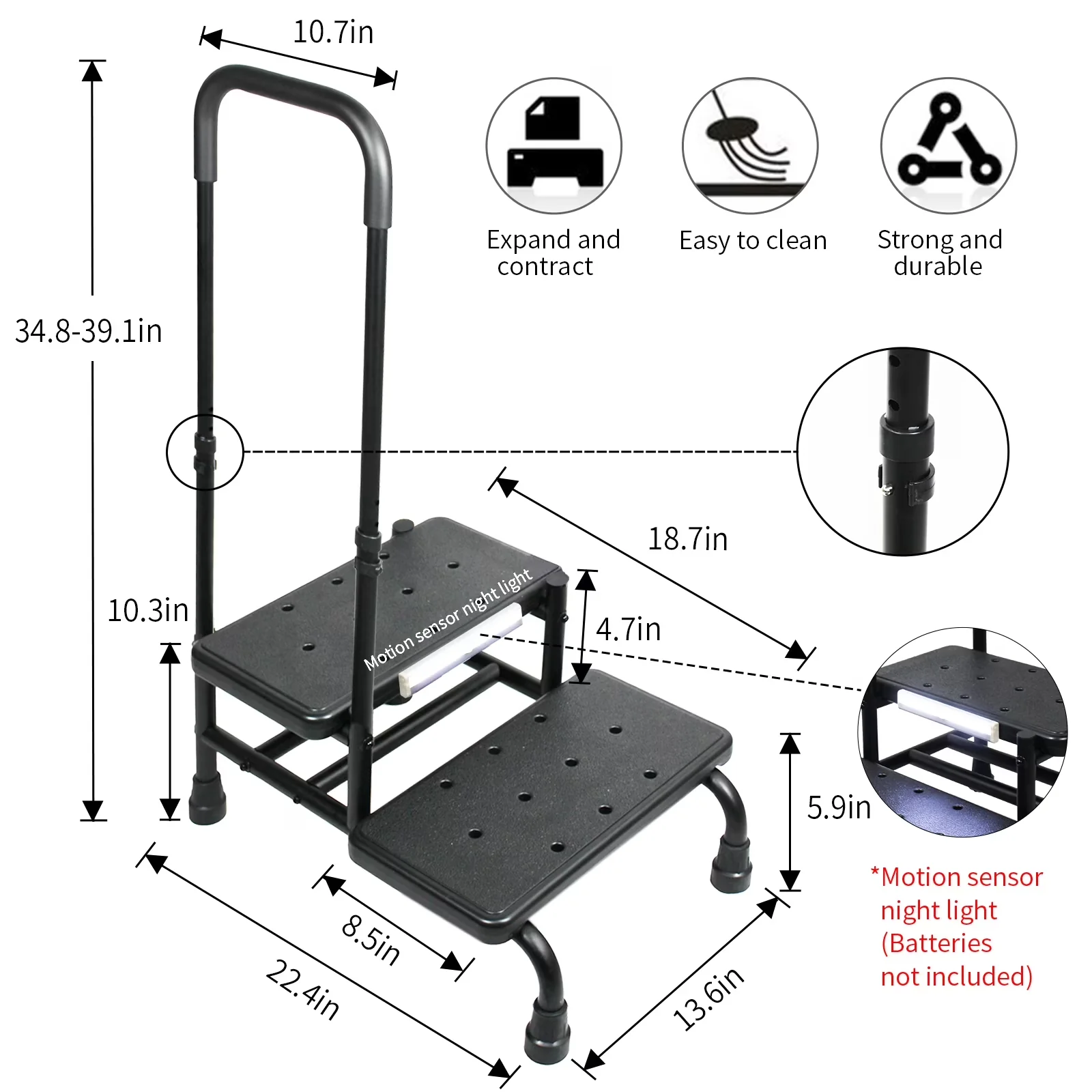 Essential Ladders And Step Stool with Adjustable Height, Handle - Black Stainless Steel Model 70B481
