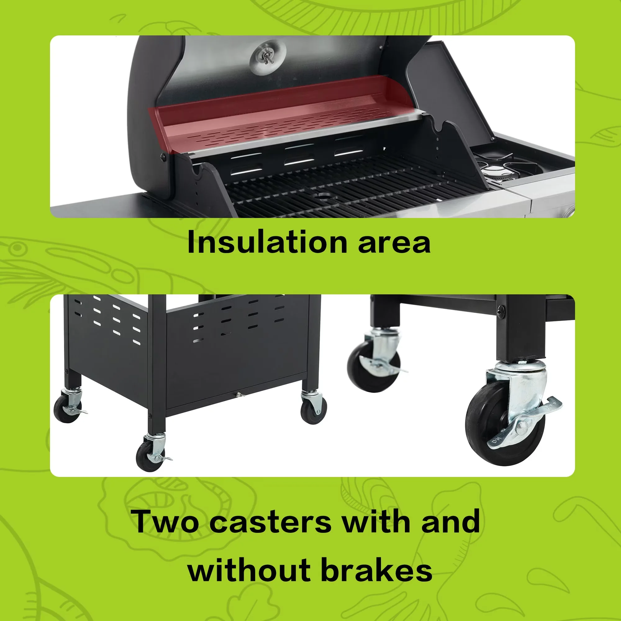 Gas Grill Efficient with 37000 BTU, Heat Thermometer - Silver Stainless Steel Model CA1FB0