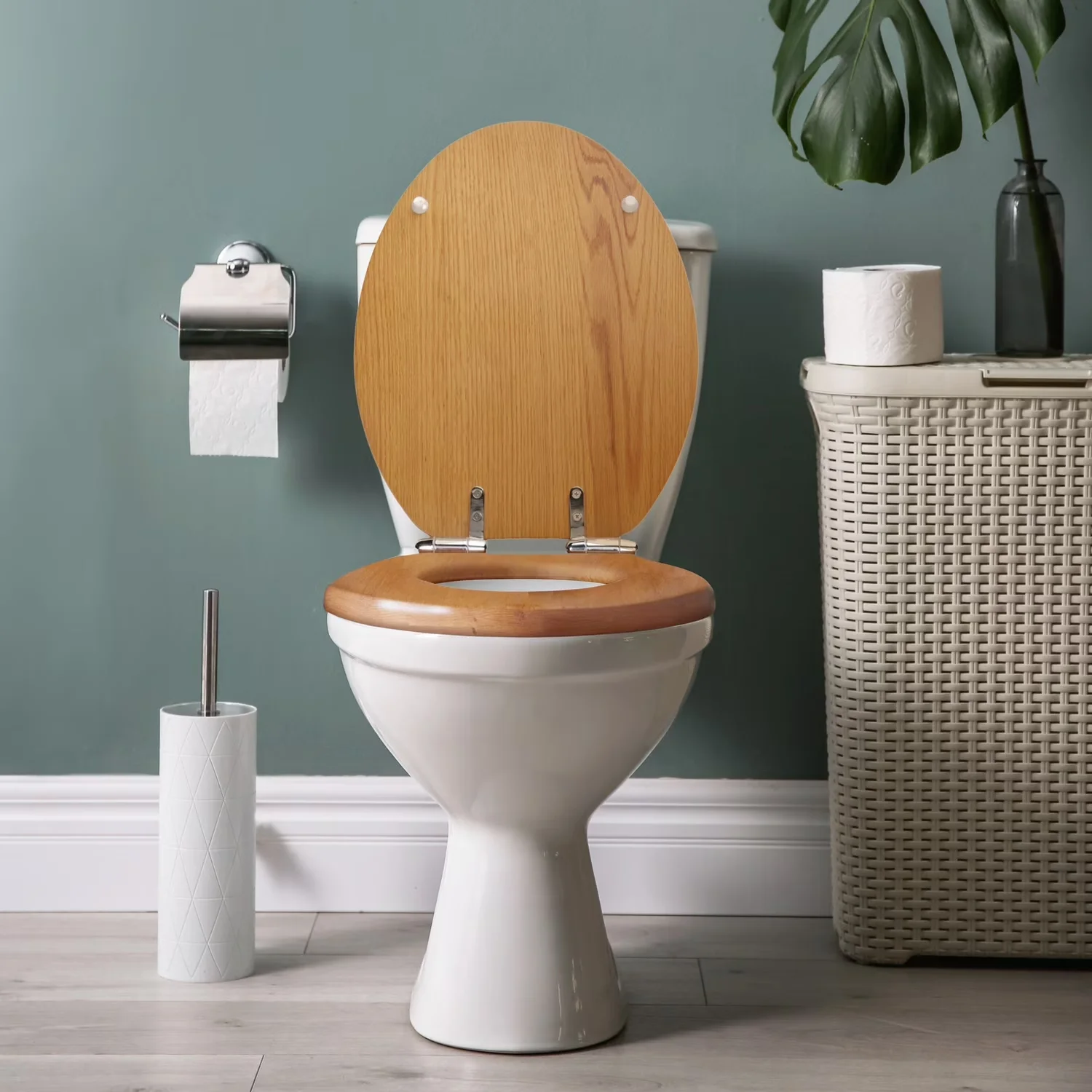 Toilet Seats And Lid Premium with Easy Installation, Dalton Elongated Wood Seat in Honey Oak - Brown Wood Model 5FE08F
