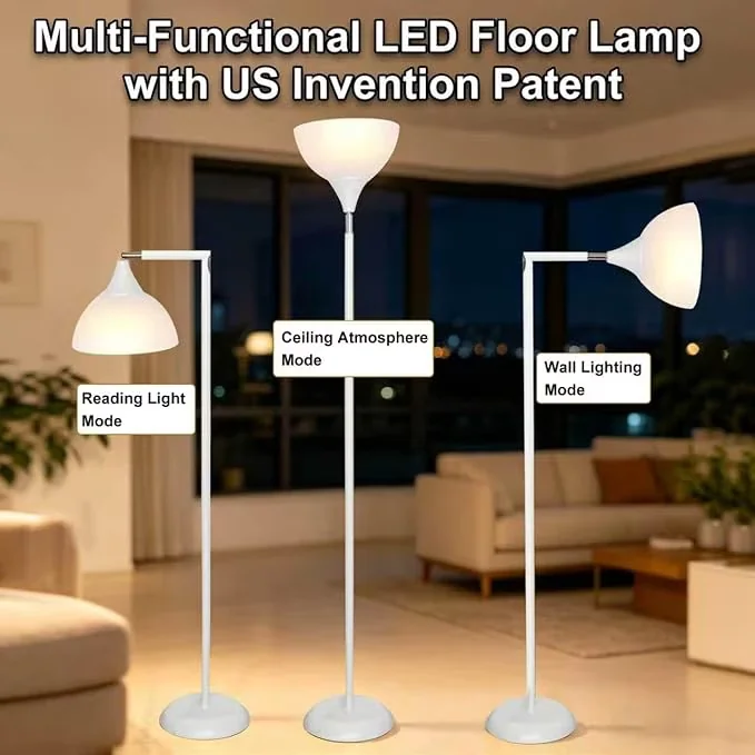 Premium Floor Lamp with LED, Dimmable, LED buld - White Metal Deco for Daily Use Model E4B0E8
