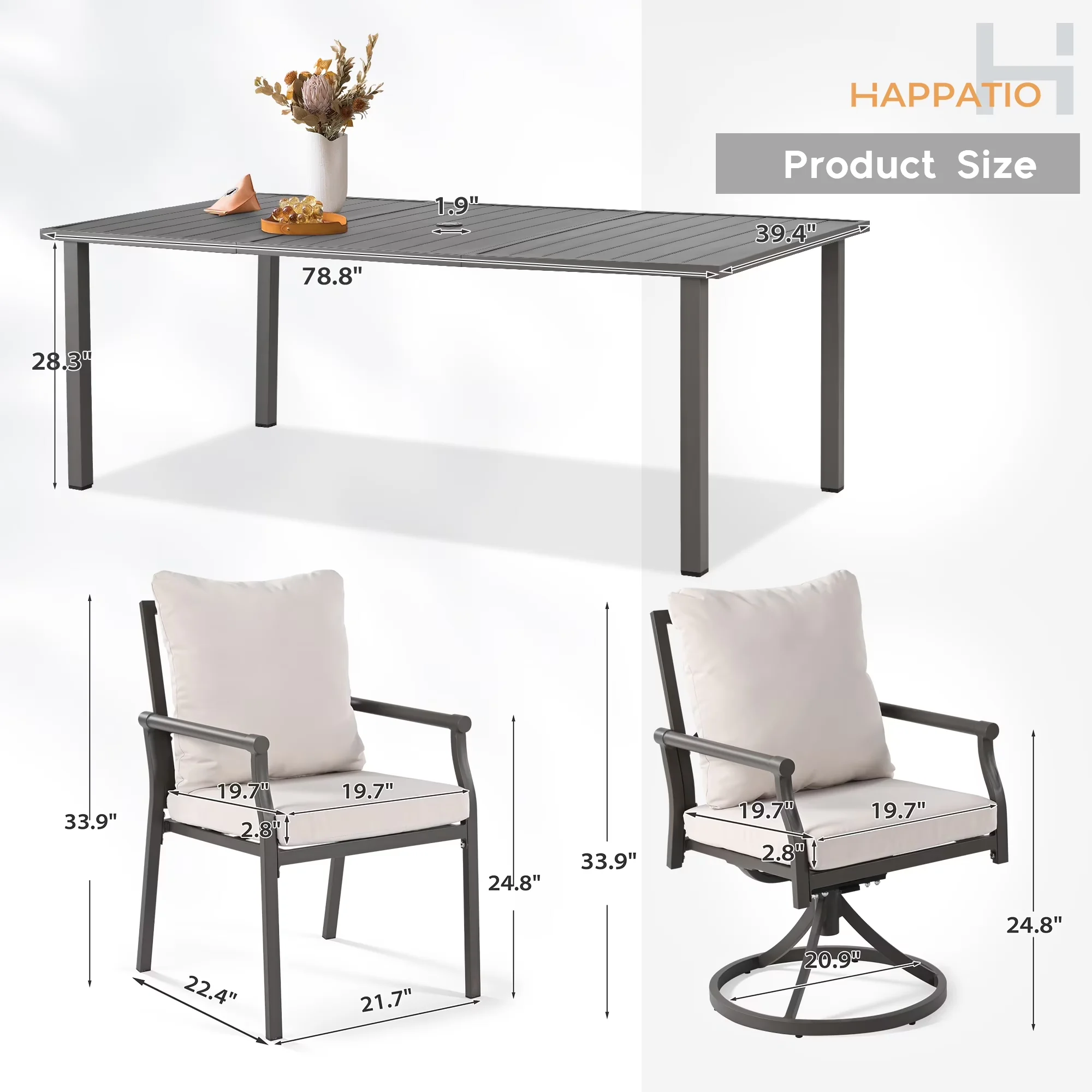 Patio Dining Set Durable with Weatherproof, 9-Piece Outdoor - Metal Brown Model 7C8C29