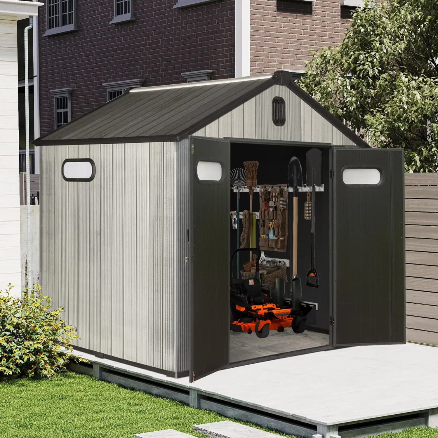 Quality Shed with Lockable Door, Waterproof, Uv Resistant - Grey Metal,Resin for Patio Model D0CEAD