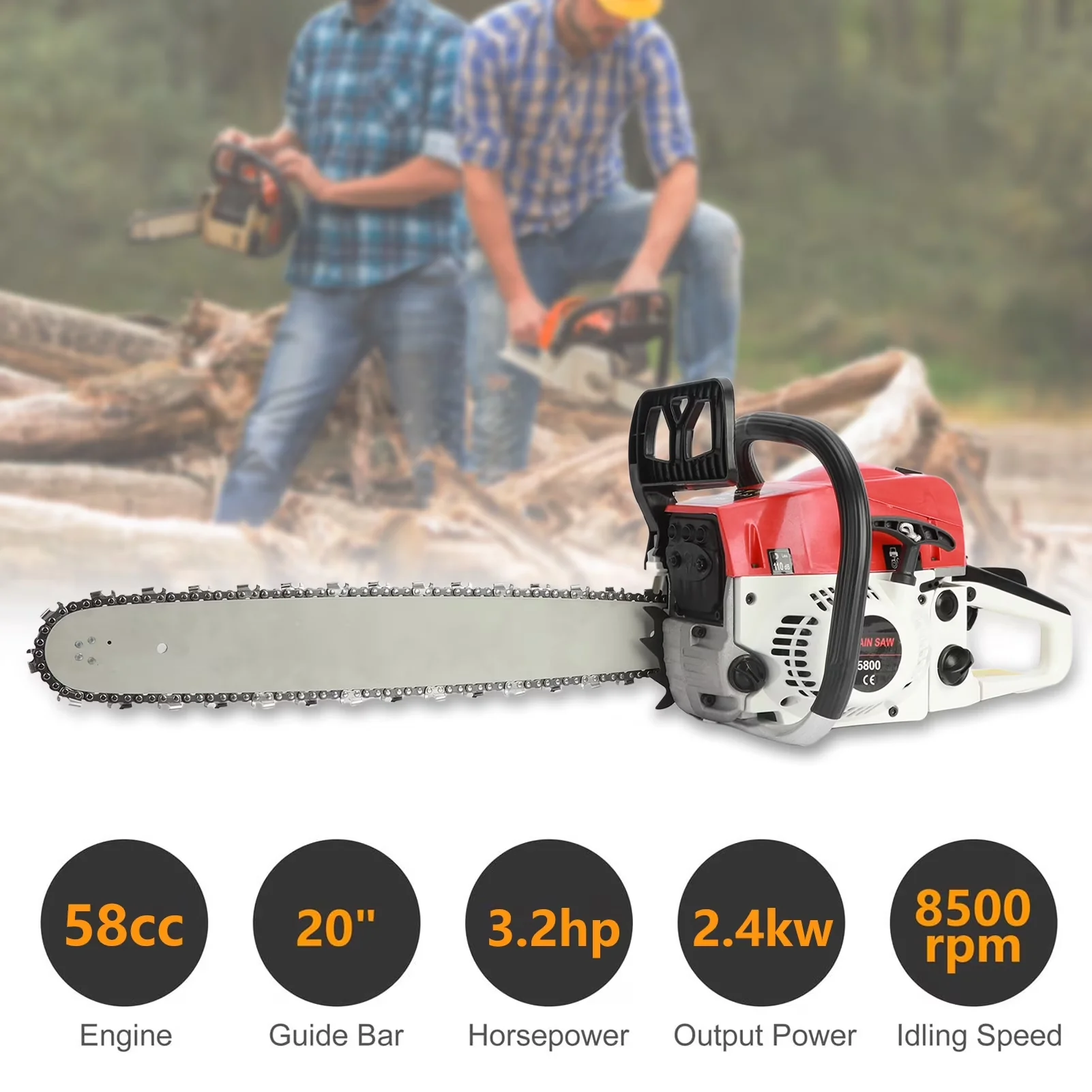 Reliable Chainsaw with Gas 20 inch 58CC 2-Stroke Cordless - Satisfaction Guaranteed Model 8BA082