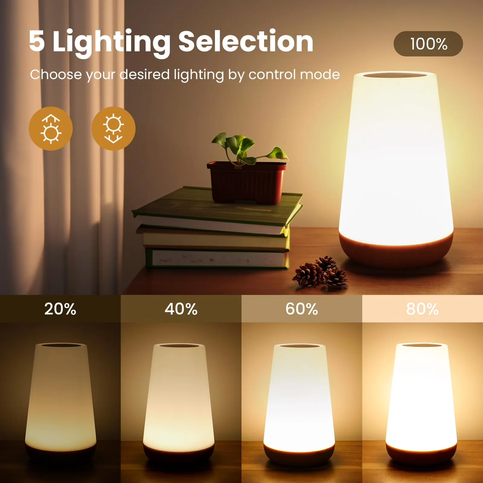 Essential Lamp with LED, Battery, Color Changing - Brown for Bedroom Night Model BB583A