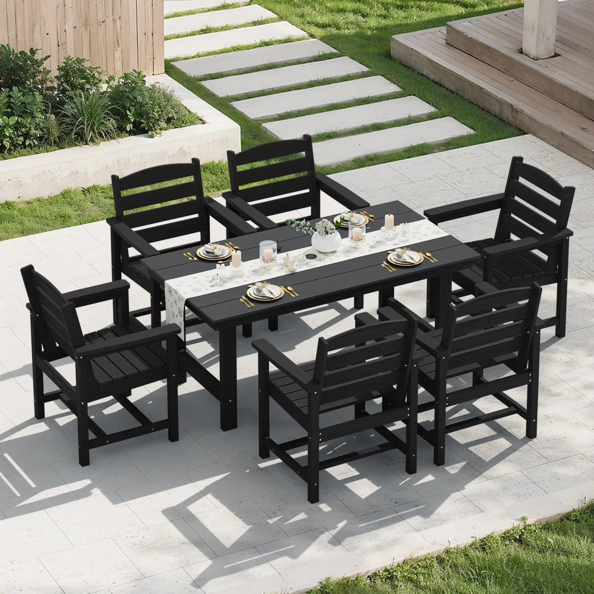 Patio Dining Set Efficient with Weather-Resistant, Waterproof, Rust Resistant - Black Hdpe Model C278BD