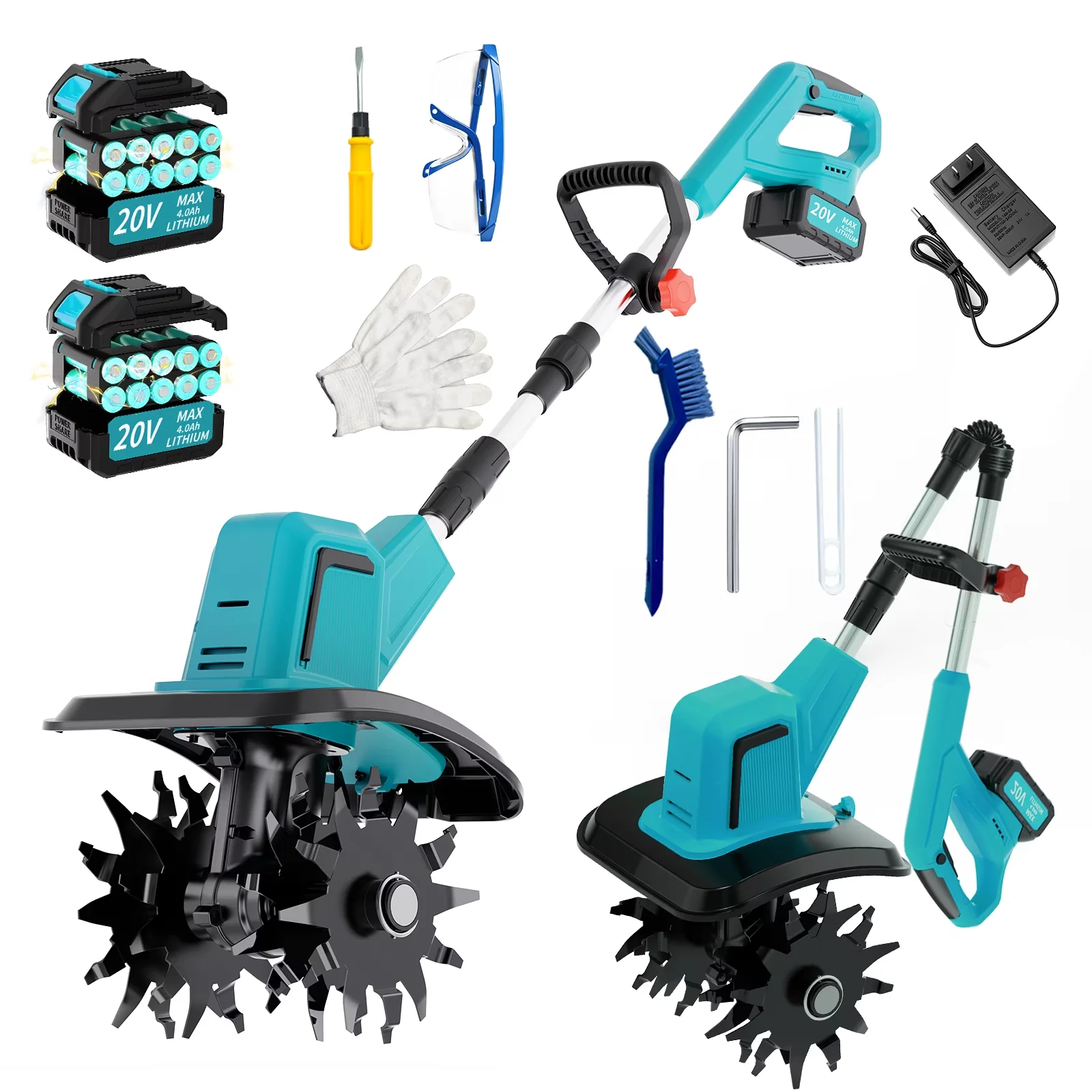 Durable Trillers Cultivator with 20V, Lightweight Labor-saving, 4.0Ah Battery & Fast Charger - Model CF7E86