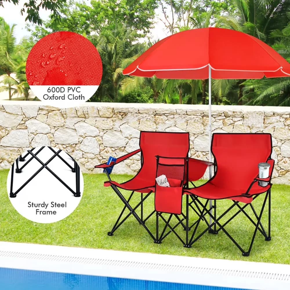 Compact Beach Chair with Weather-Resistant, Waterproof - Red for Camping Model 0347B1