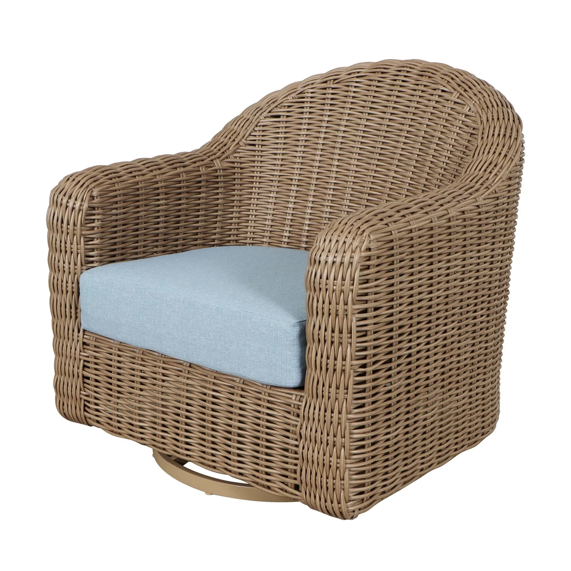 Professional Patio Chair with Tan Wicker, Blue Fade-Resistant Cushion - Blue Model D2BBC8