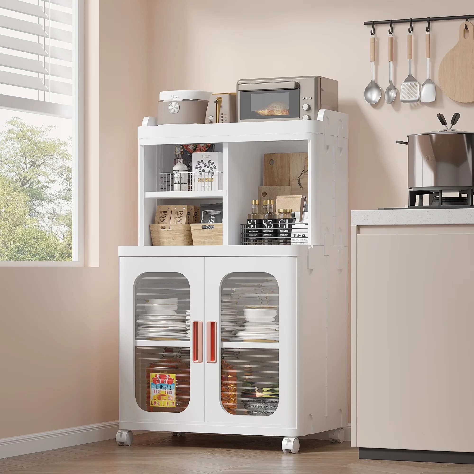 Kitchen Renovation Sleek with Wheeled, Modern, Floor Cabinet - White Pp Material Model F25596
