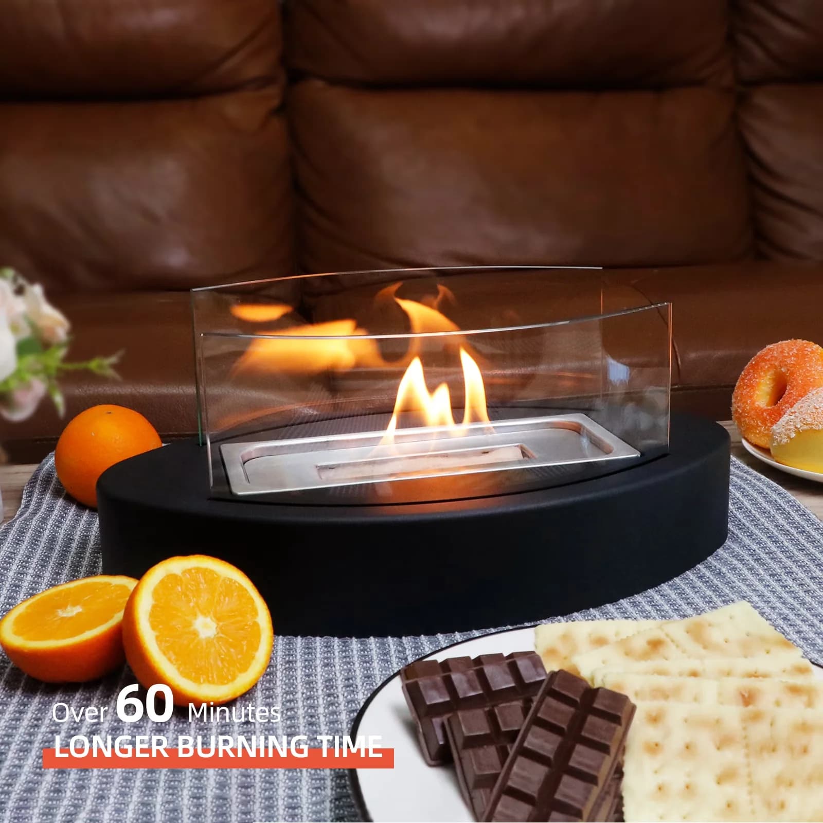 Durable Outdoor Heating with Smokeless, Portable - Metal,Glass Oval Black Model E67CDC
