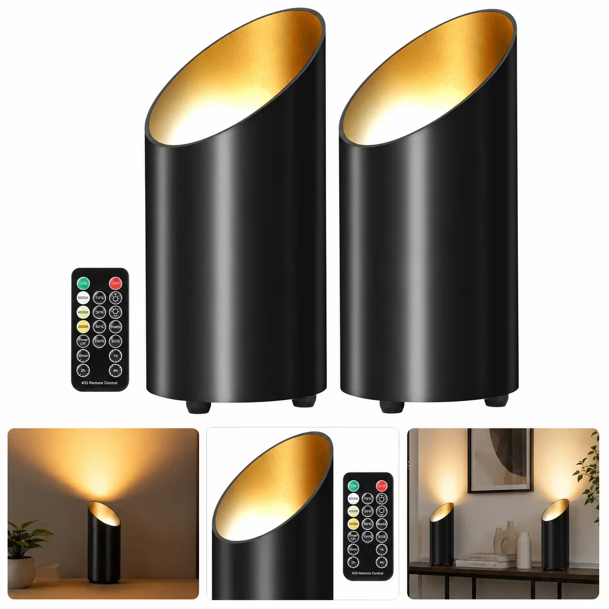 Lamp Compact with LED, Battery, 6000K LED Uplights - Black - Standard Series Model 742371