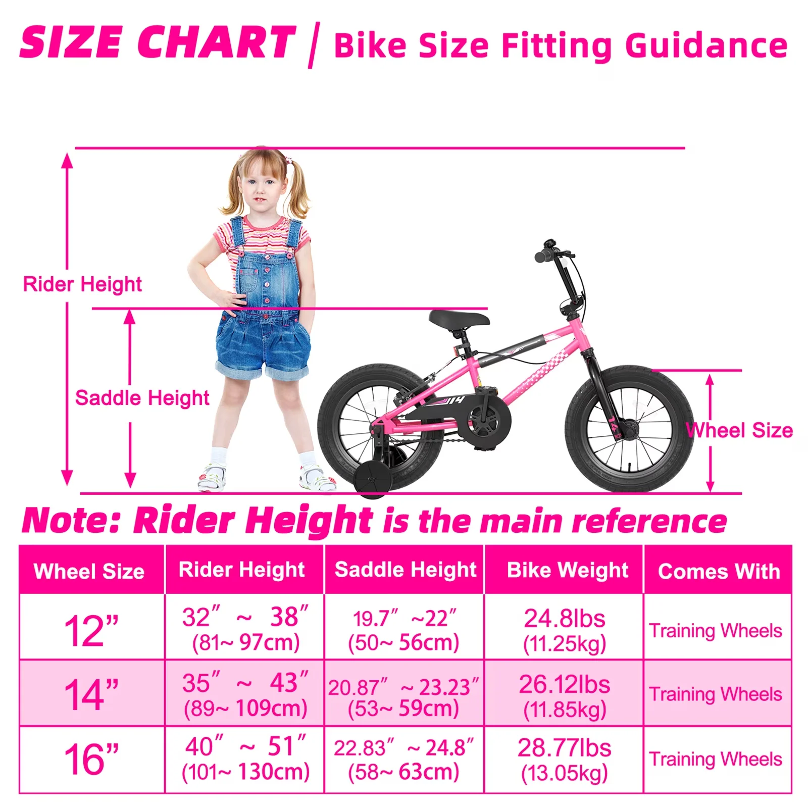Professional Kids Bike with Adjustable Height, BMX Style - Pink 2-8 - Reliable Performance Model 3F1AC9