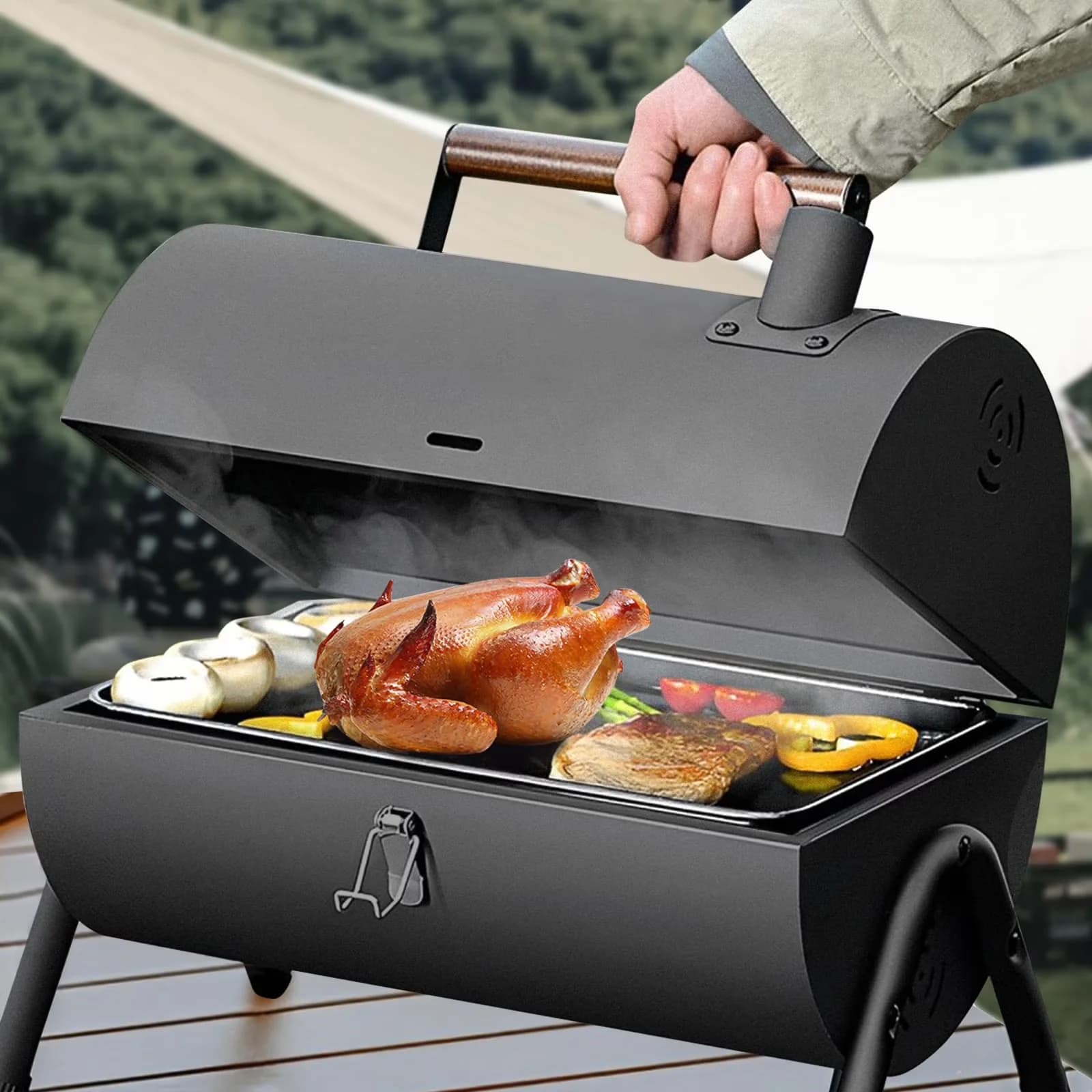 Classic Charcoal Grill with Portable, Portable Iron BBQ - Iron Black for Camping Model 927D7F