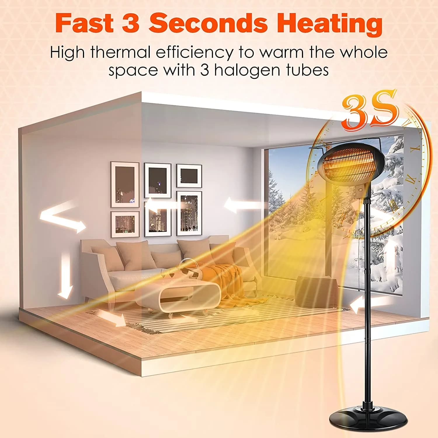 Outdoor Heating Versatile with 1500W, Adjustable Height, Package included: - Black Model 763E3B