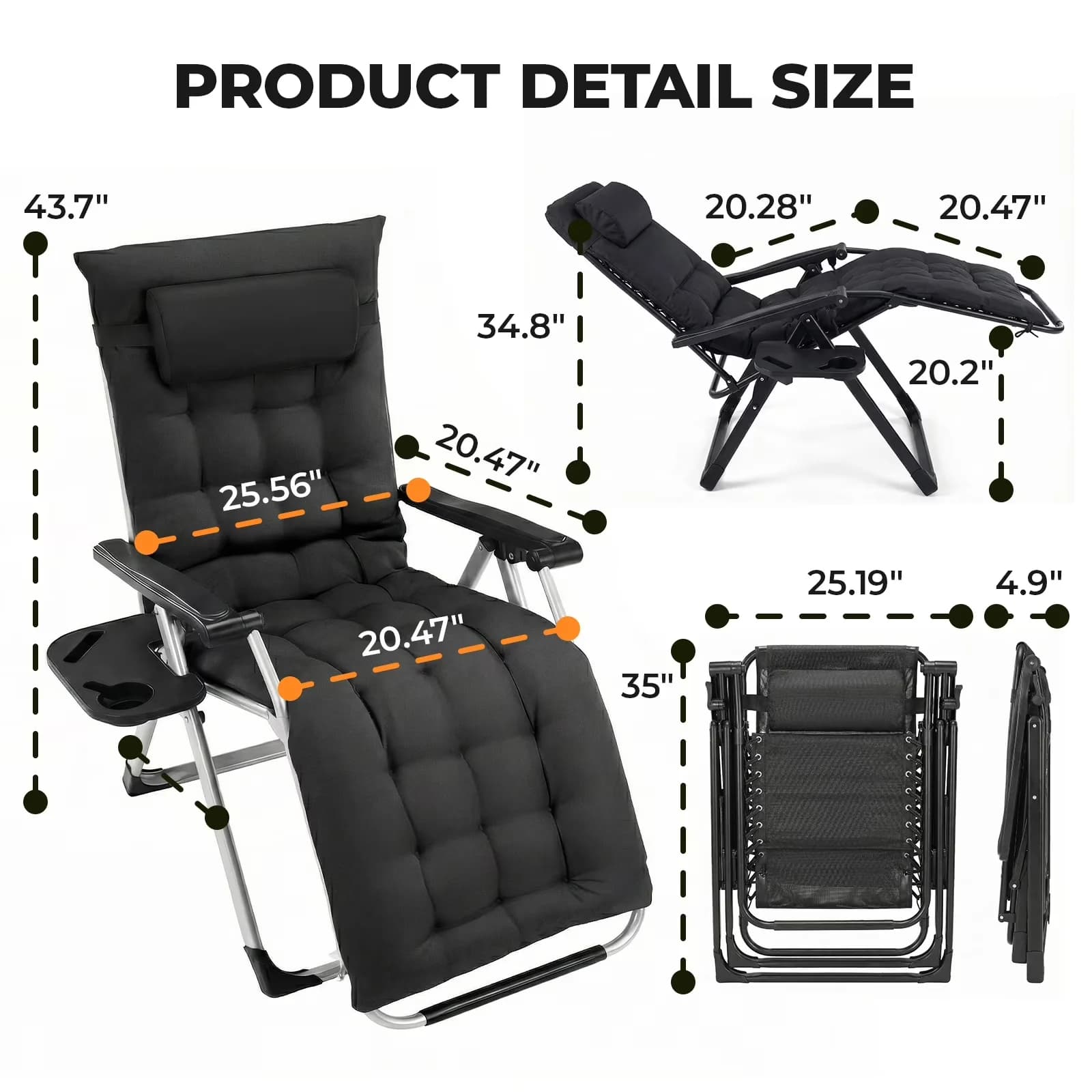 Patio Chair Modern with Modern, Contemporary, Portable Zero Gravity - Metal Black Model 55D070