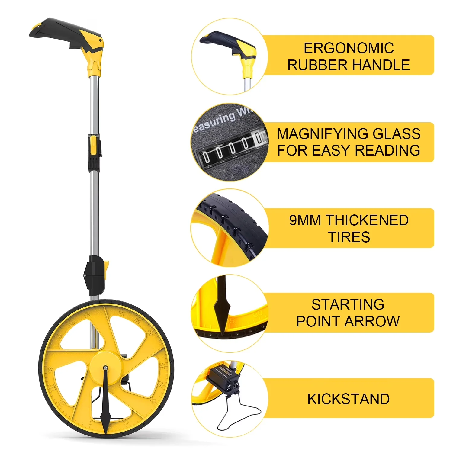 Innovative Measuring Layout with Lightweight, 0-9999.11 Ft Measure Wheel - Abs Yellow Model 9FEA13