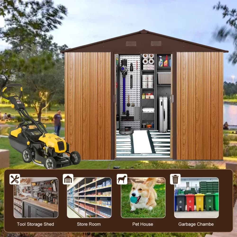 Premium Shed with Waterproof, Tool Storage - Coffee Color Iron for Garden, Patio Model 6743AB