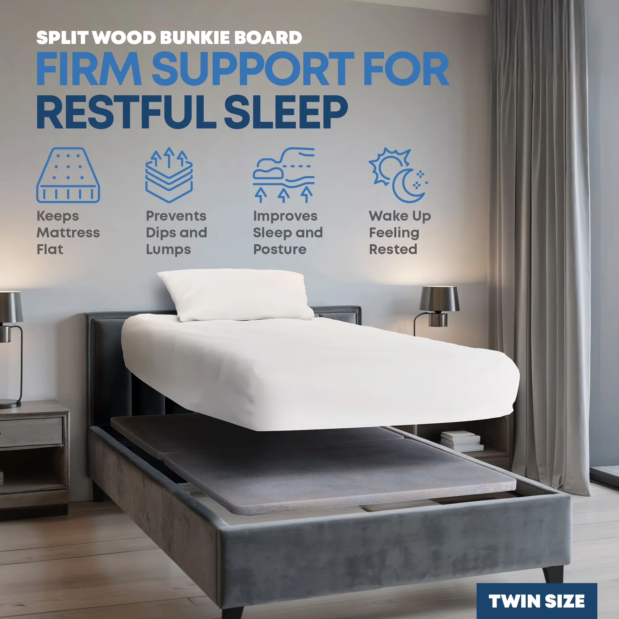 Compact Mattresses Accessory with Expandable, Replaces Wooden Slats or Box Spring, Fully Assembled - Wood Gray Model 001981