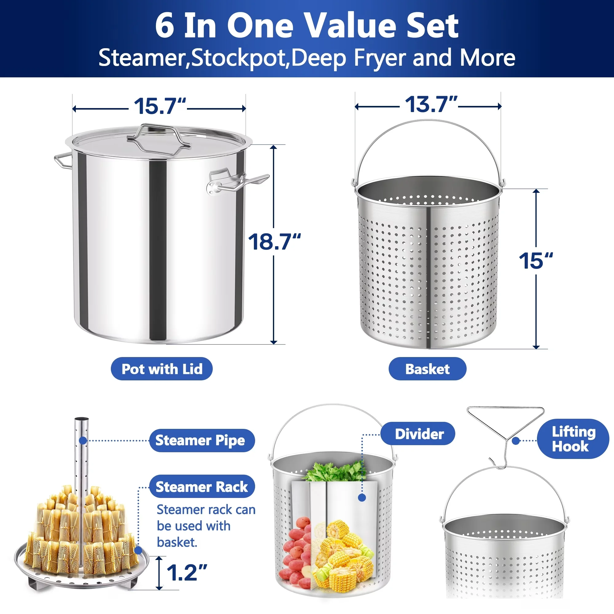 Outdoor Fryer Efficient with 200000 BTU, Heat Resistant Handle, 64QT Stainless Steel Seafood Boiling Kit - Staunless Steel Model 1DCAEA